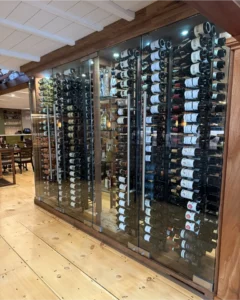 Custom glass wine bottle display, Cape Cod MA