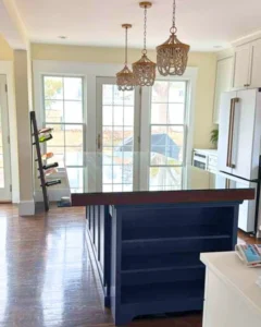 Custom glass tabletop on kitchen island, Plymouth MA
