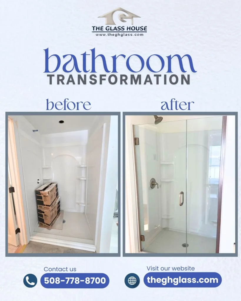 Before and after glass shower enclosure transformation in Orleans MA